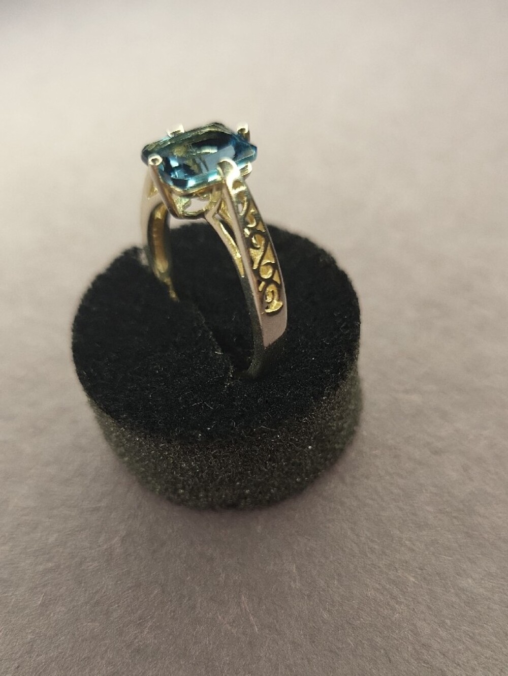 Blue Topaz Rectangular Solitaire Ring - Picture 2 of 5